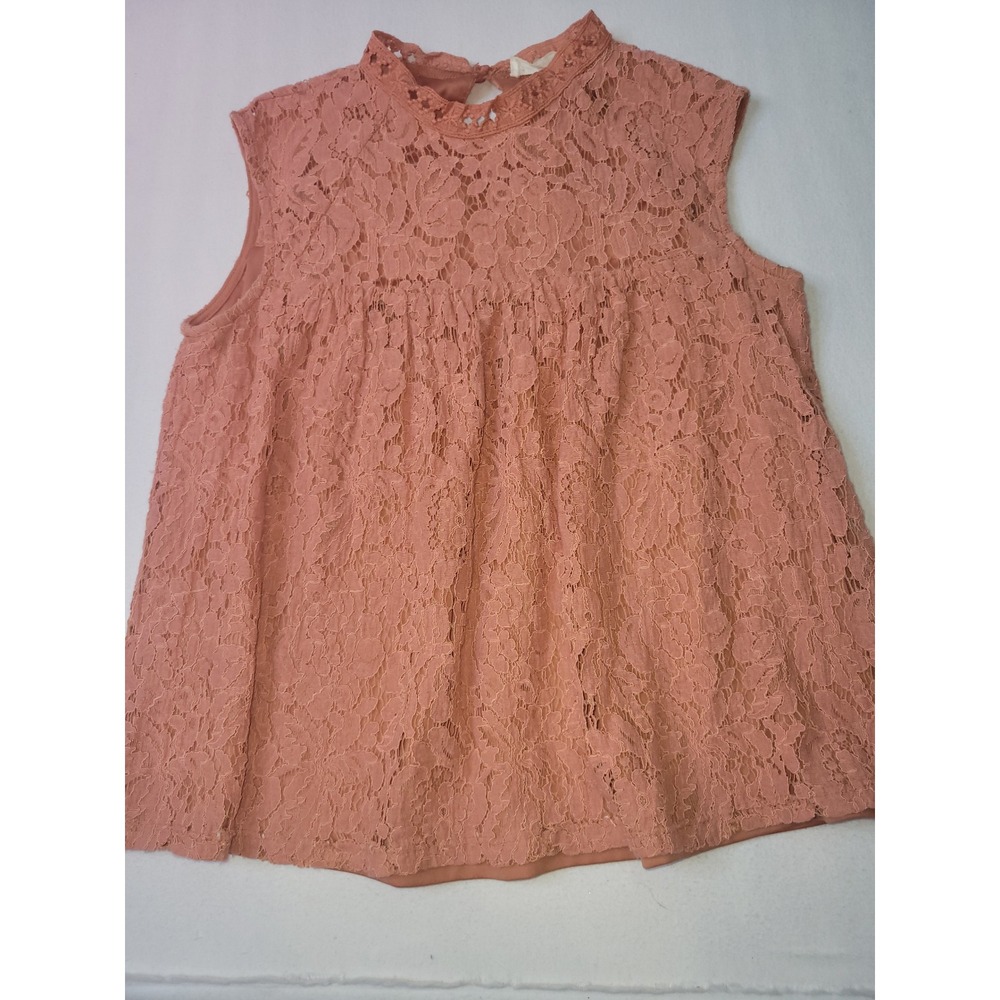 Sophie Rue Lace Sleeveless Top Terracotta Pink High Neck Keyhole Back Med 2728